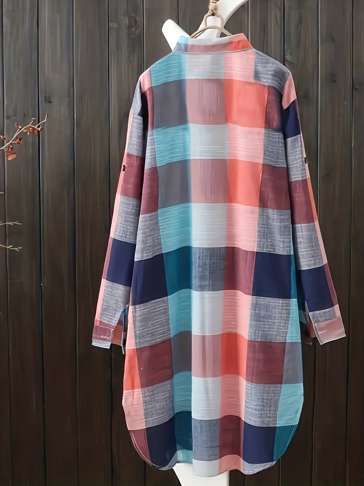 Oprah™ - Plaid Print Dipped Hem Shirt