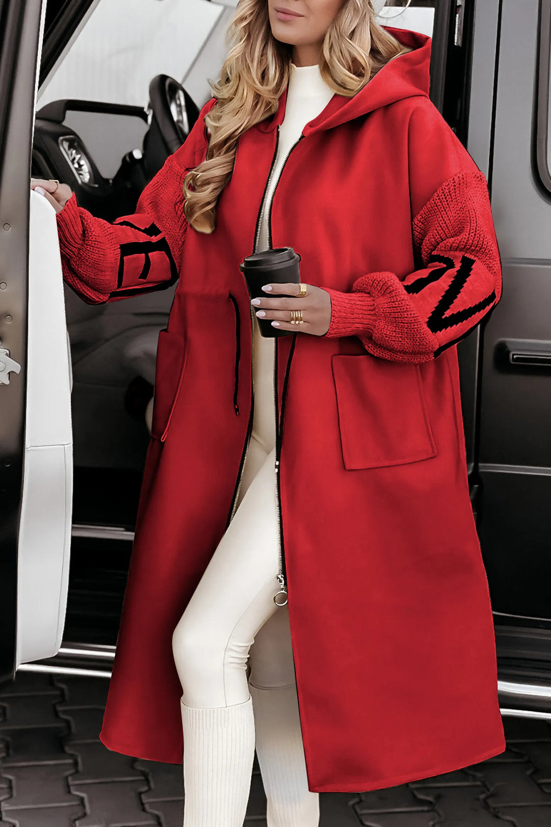 Luna - Women's Hooded Jacket with Long Sleeves and Patchwork Design