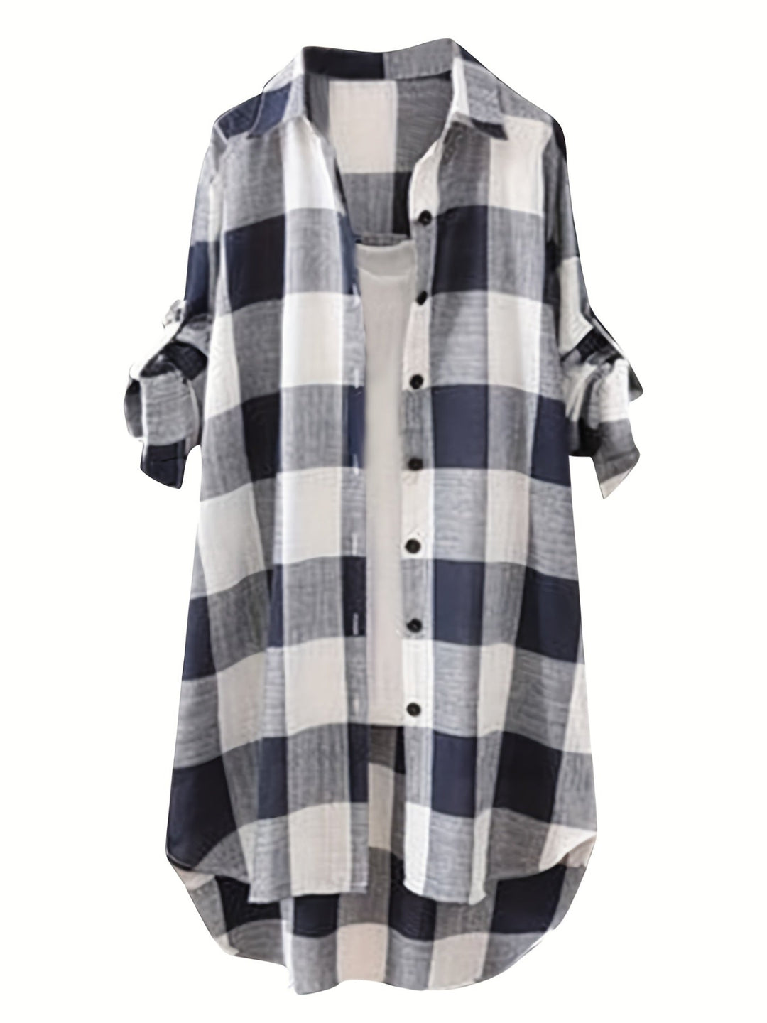 Oprah™ - Plaid Print Dipped Hem Shirt