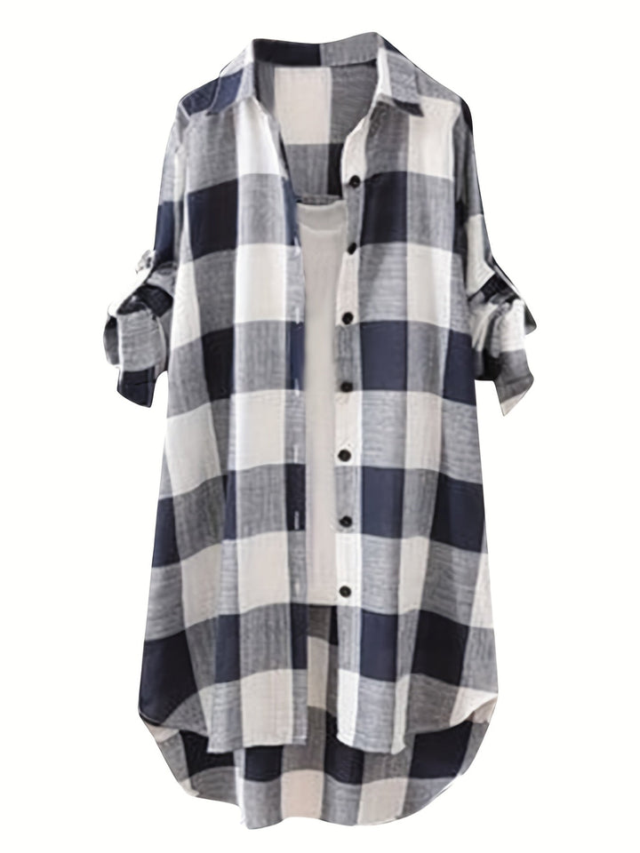 Oprah™ - Plaid Print Dipped Hem Shirt