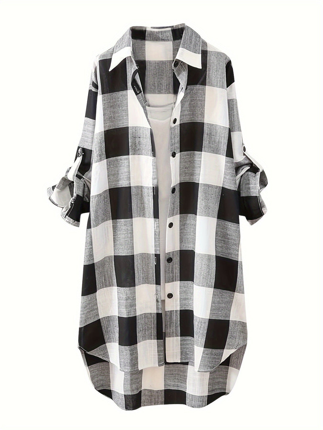 Oprah™ - Plaid Print Dipped Hem Shirt