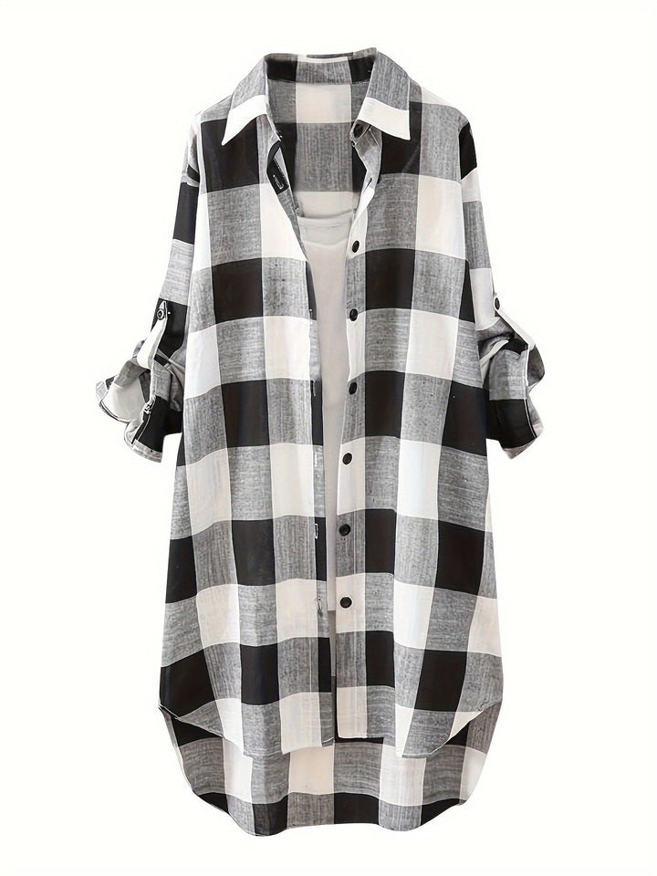 Oprah™ - Plaid Print Dipped Hem Shirt
