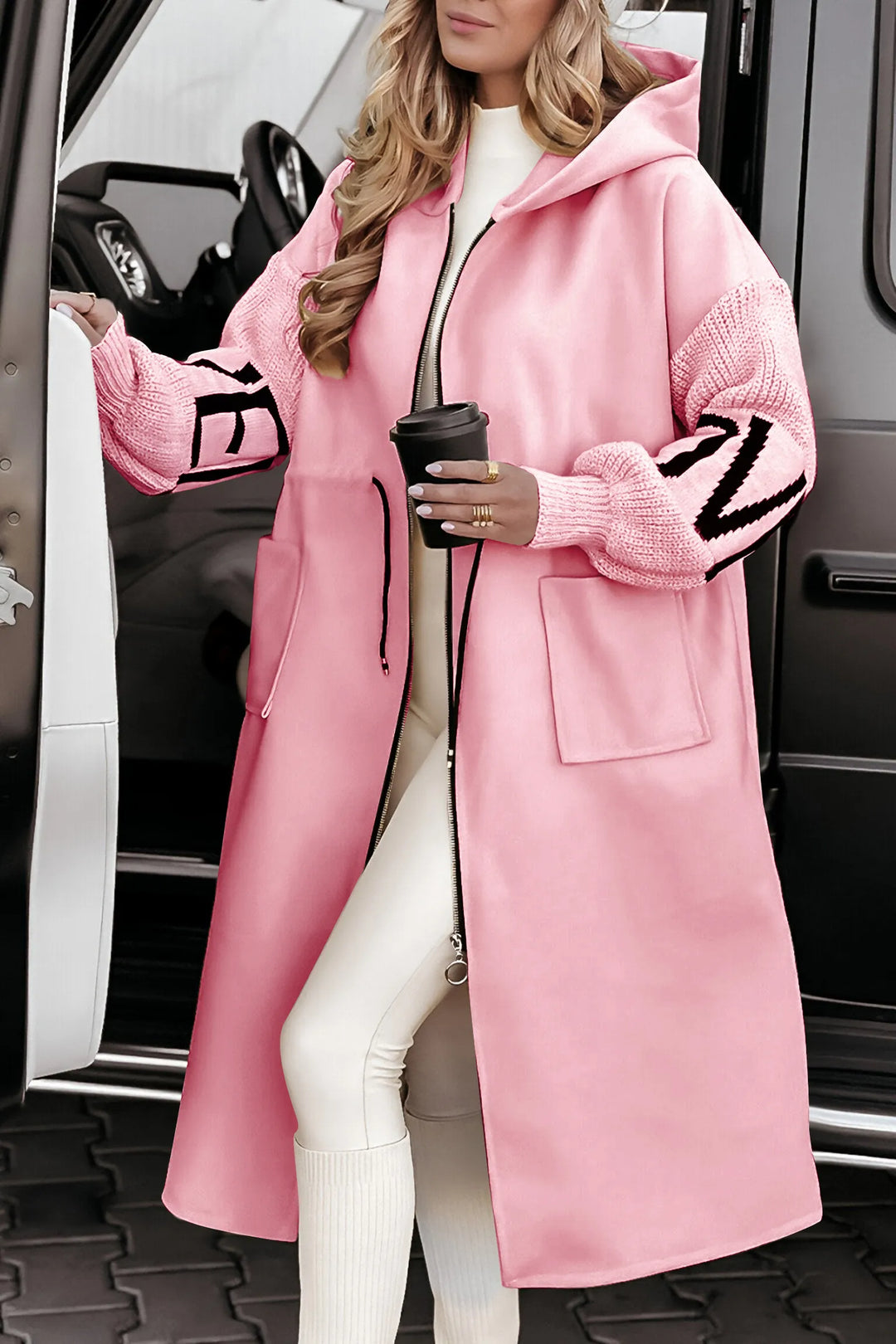 Luna - Women's Hooded Jacket with Long Sleeves and Patchwork Design
