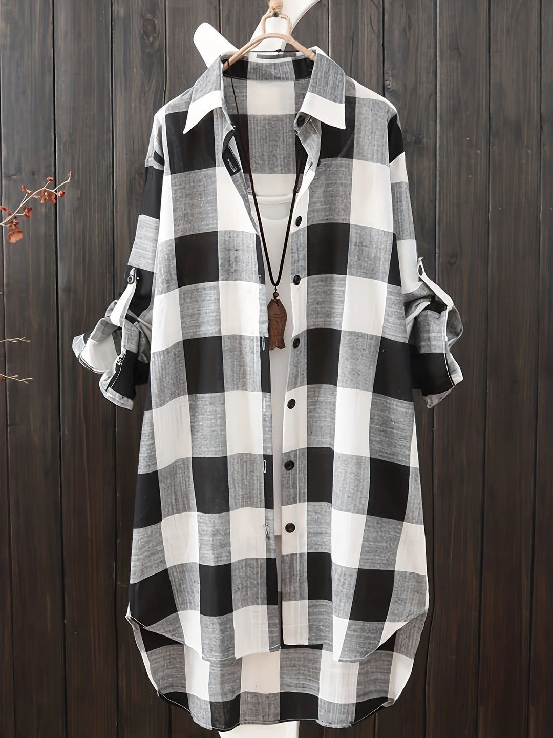 Oprah™ - Plaid Print Dipped Hem Shirt