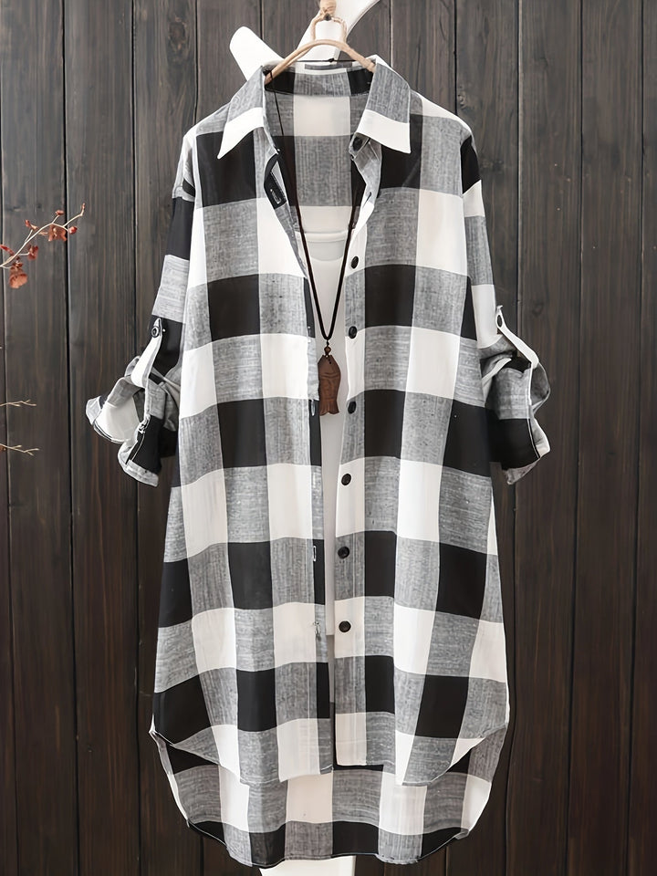 Oprah™ - Plaid Print Dipped Hem Shirt