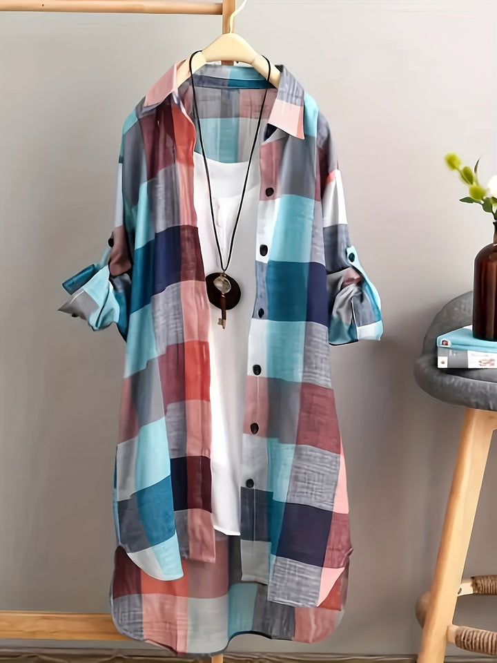 Oprah™ - Plaid Print Dipped Hem Shirt