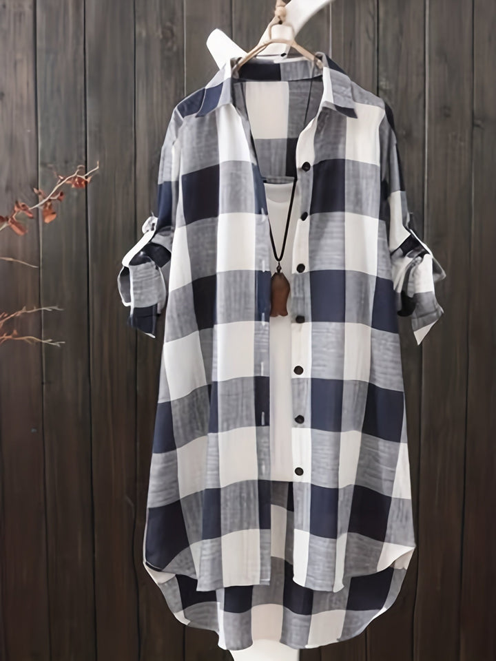 Oprah™ - Plaid Print Dipped Hem Shirt