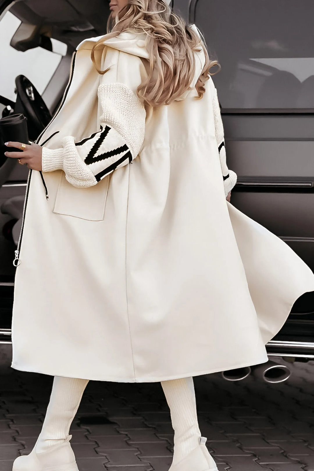Luna - Women's Hooded Jacket with Long Sleeves and Patchwork Design
